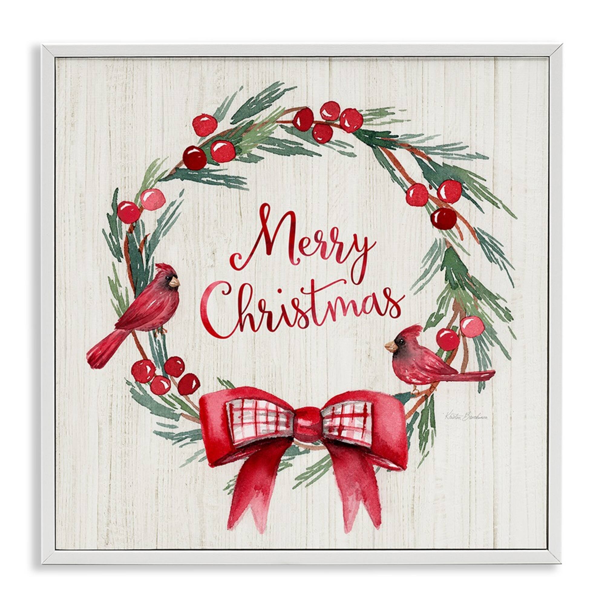 Stupell Industries Merry Christmas Holly Wreath Framed Giclee Wall Art